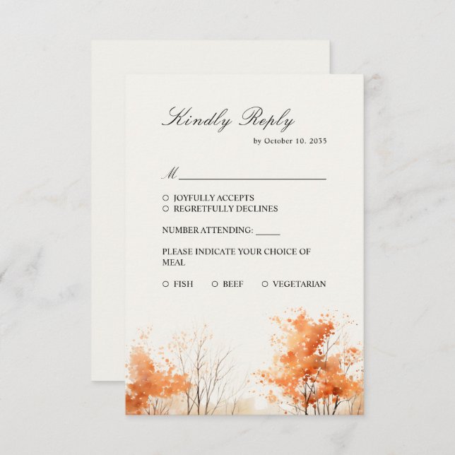 Fall Woodland, Autumn Forest wedding RSVP Card (Front/Back)