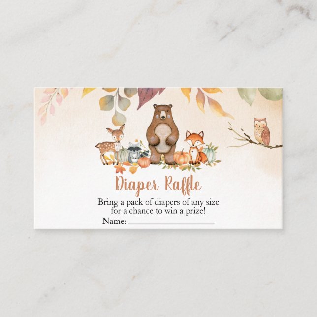 Fall Woodland Baby Shower Diaper Raffle Business Card (Front)