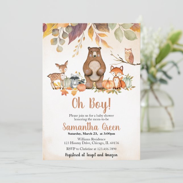 Fall Woodland Baby Shower Invitation (Standing Front)