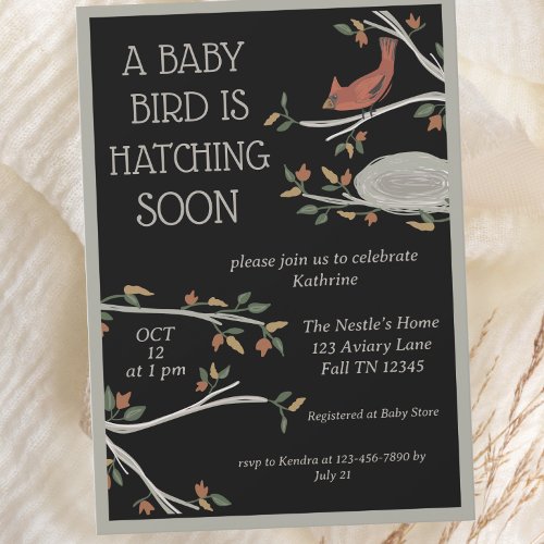 Fall Woodland Cardinal Nest Baby Shower Invitation