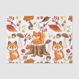 Fall Woodland Cute Animals and Orange Leaves Tissue Paper
