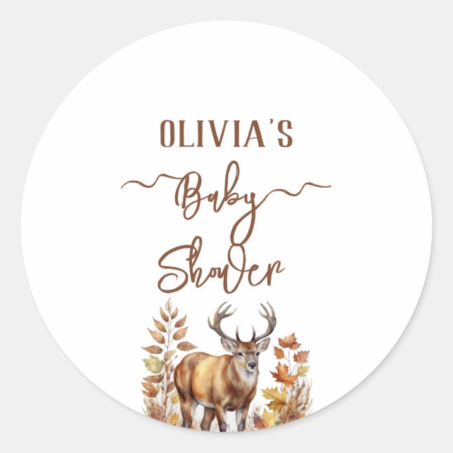 Fall Woodland Deer Baby Shower  Classic Round Sticker (Front)