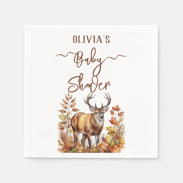 Fall Woodland Deer Baby Shower  Napkins (Front)
