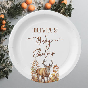 Fall Woodland Deer Baby Shower Paper Plates