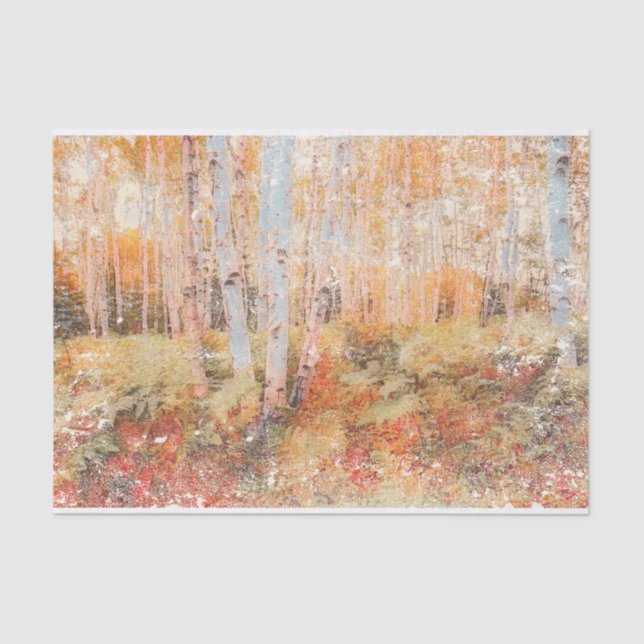 Fall Woodland Fern Forest Birch Distressed Trees Tissue Paper (Front)