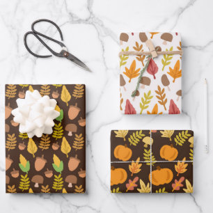 Fall Woodland Leaves Pumpkin Thanksgiving Wrapping Paper Sheets