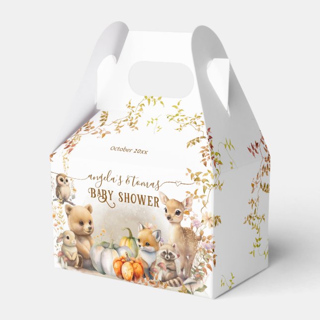 Fall Woodland Little Pumpkin Baby Shower Favor Boxes (Front Side)