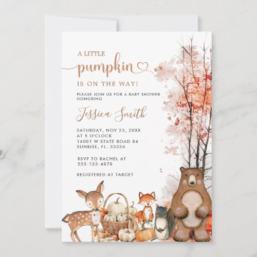 Fall Woodland Little Pumpkin Baby Shower Invitatio Invitation