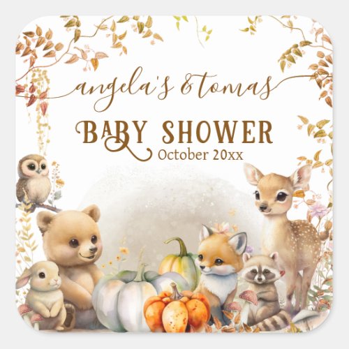 Fall Woodland Little Pumpkin Baby Shower Square Sticker