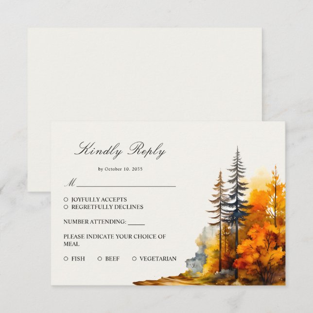 Fall Woodland, Pine Trees RSVP Card (Front/Back)