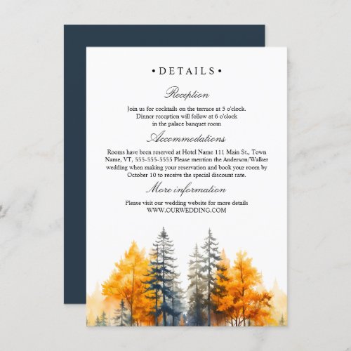 Fall Woodland Pine trees wedding Details Enclosure Card