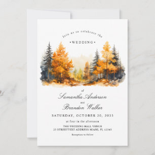 Fall Woodland, Pine Trees Wedding Invitation