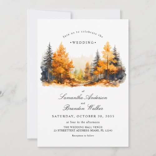 Fall Woodland Pine Trees Wedding Invitation