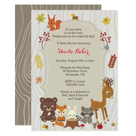 fall woodland themed baby shower invitation zazzle com