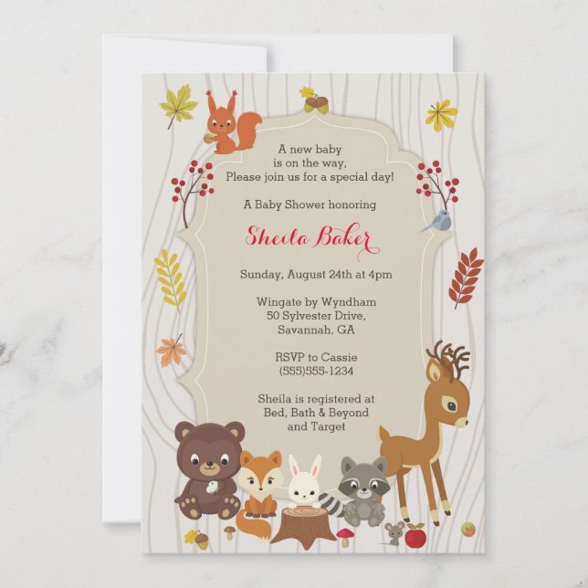 Fall Woodland Themed Baby Shower Invitation (Front)