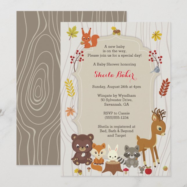 Fall Woodland Themed Baby Shower Invitation (Front/Back)