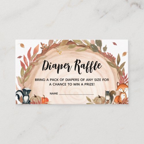 Fall Woodland Wood Slice Diaper Raffle Enclosure Card