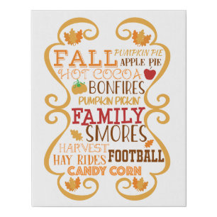 Fall Word Art Faux Canvas Print
