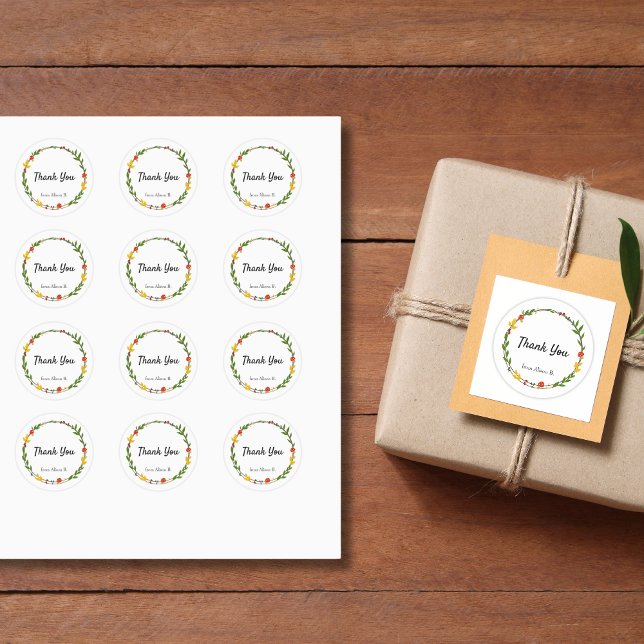 Fall Wreath Autumn Leaves Thank You Classic Round Sticker (Creator Uploaded)