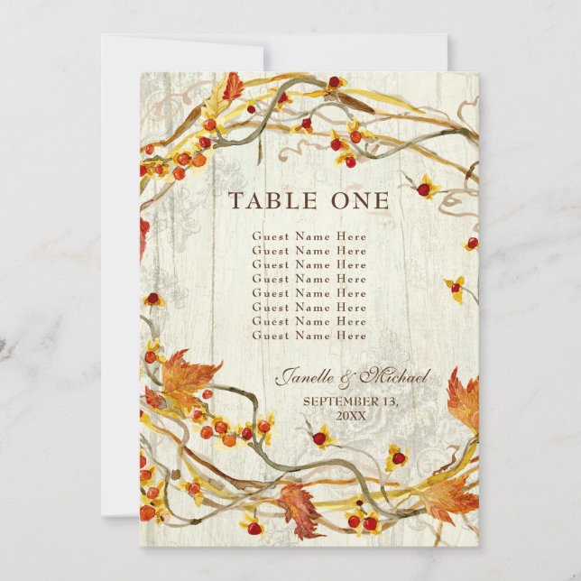 Fall Wreath Bittersweet Rustic Wedding Numbers Invitation (Front)