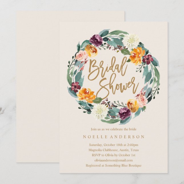 Fall Wreath Bridal Shower Invitation (Front/Back)