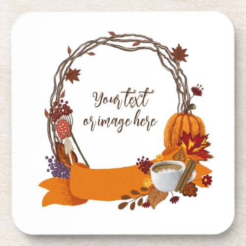 Fall Wreath Digital Painting  Beverage Coaster