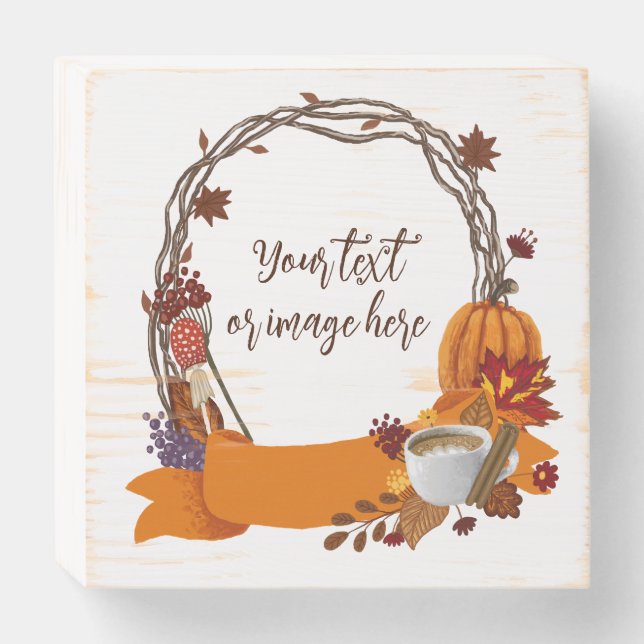 Fall Wreath Digital Painting  Hoodie Wooden Box Sign (Front Horizontal)