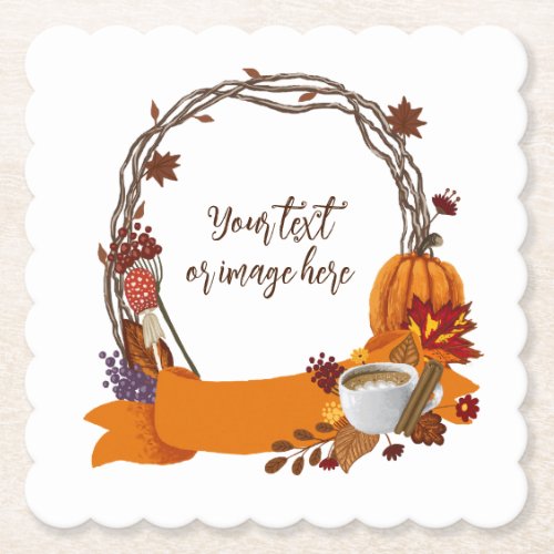 Fall Wreath Digital Painting  Paper Coaster