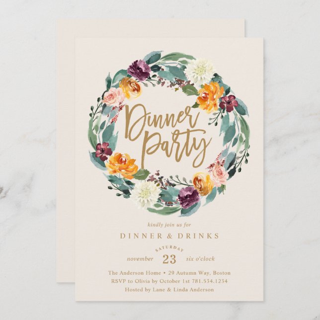 Fall Wreath Dinner Party Invitation (Front/Back)