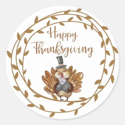 fall wreath Happy Thanksgiving Turkey Classic Round Sticker
