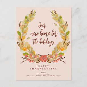 fall wreath holiday moving announcement postcard