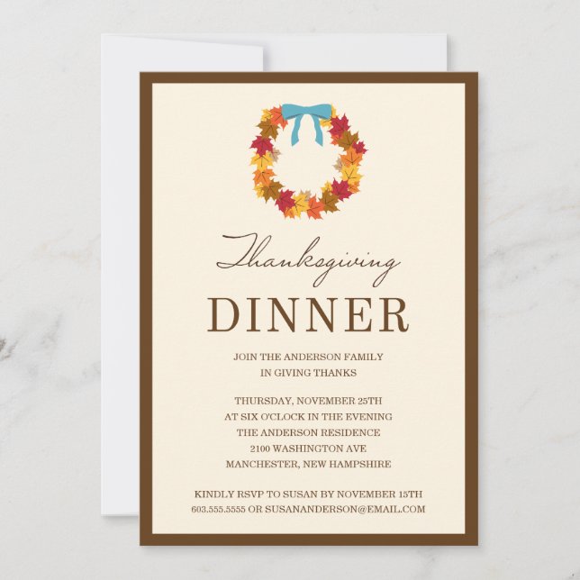 FALL WREATH IN BLUE | THANKSGIVING DINNER INVITE (Front)
