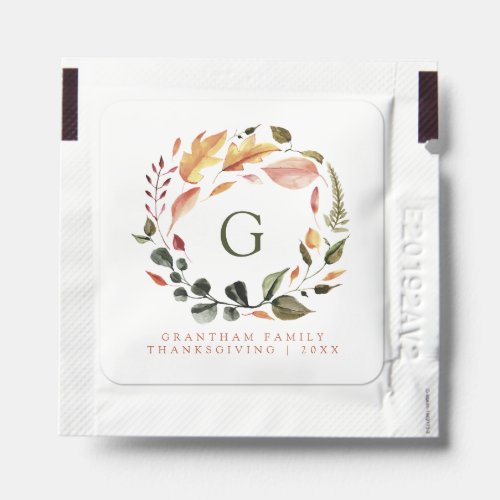 Fall Wreath Monogram Family Thanksgiving Hand Sanitizer Packet