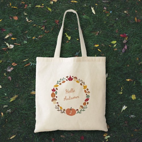 Fall Wreath Monogram Tote Bag