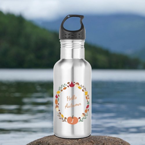 Fall Wreath Monogram Water Bottle