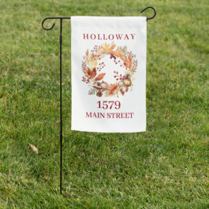 Fall Wreath Name and Address Garden Flag