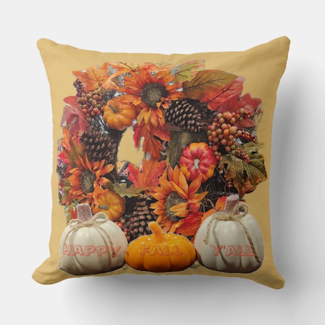 Fall wreath pumpkin decor throw pillow (Front)
