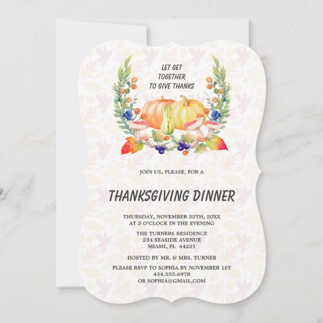 Fall Wreath Pumpkins Thanksgiving Dinner Invitation (Front)