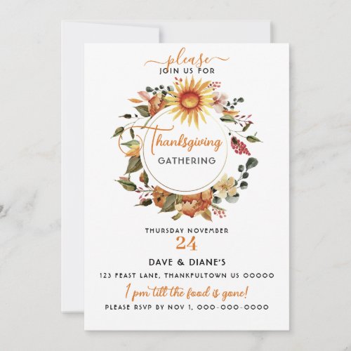 Fall Wreath Sunflower Thanksgiving Gathering  Invitation