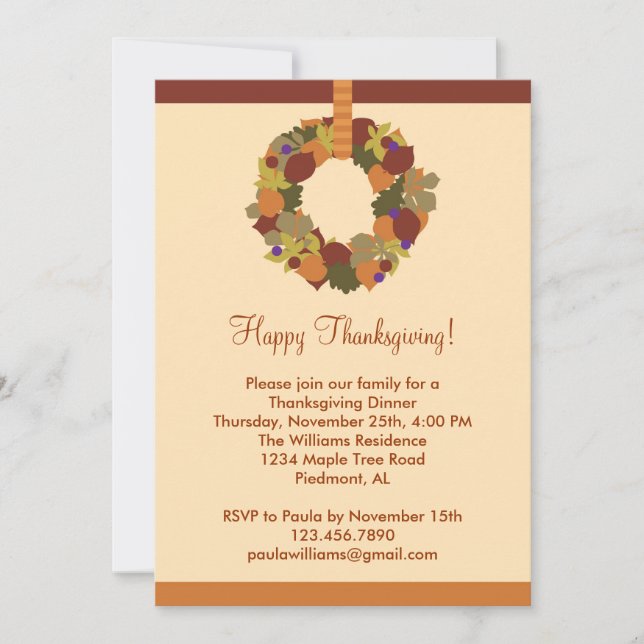 Fall Wreath Thanksgiving Dinner Invitation (Front)
