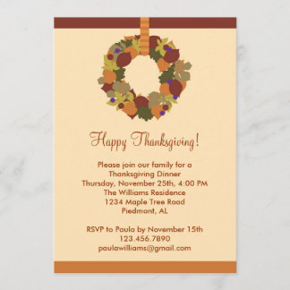 Fall Wreath Thanksgiving Dinner Invitation