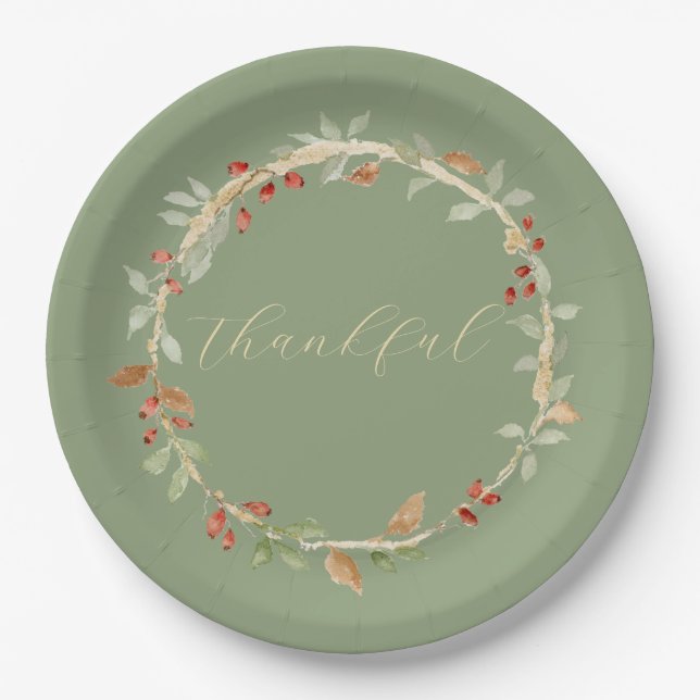 Fall Wreath Thanksgiving Paper Plates (Front)