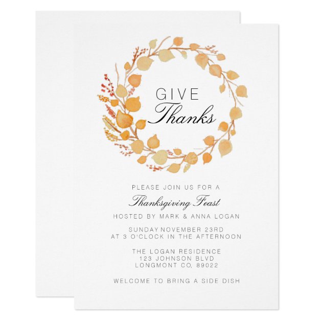 Fall Wreath Watercolor Thanksgiving Invite