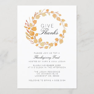 Fall Wreath Watercolor Thanksgiving Invite
