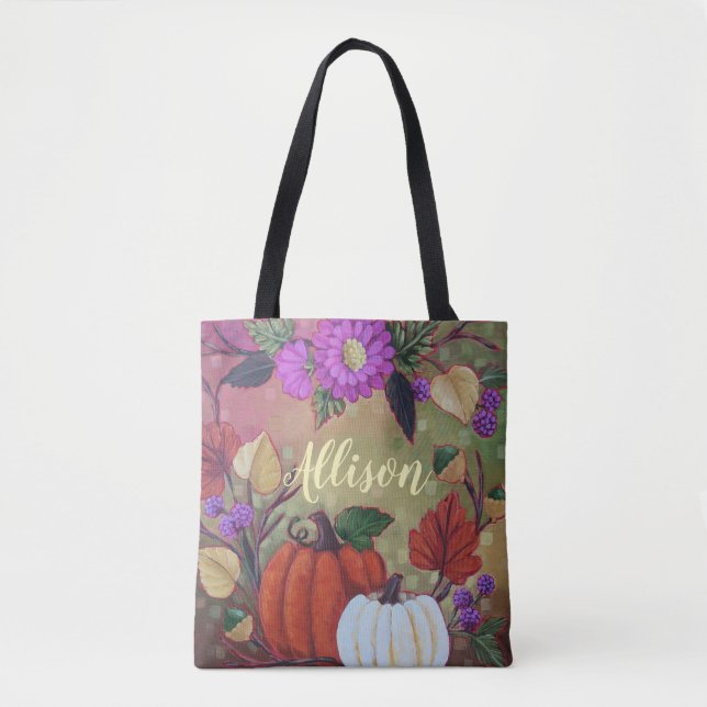 "Fall Wreath with Pumpkins" Custom Tote Bag (Front)