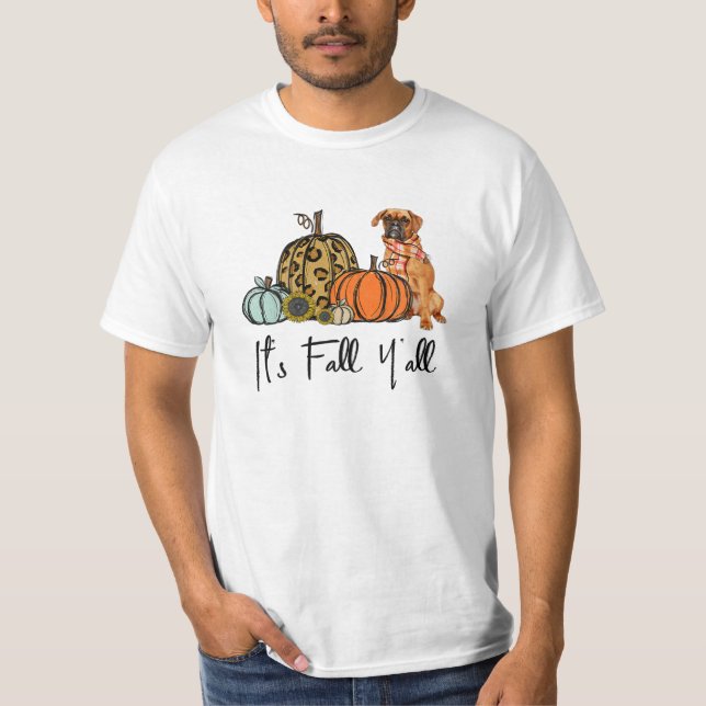 Fall Y all Pumpkin Boxer Dog T-Shirt (Front)