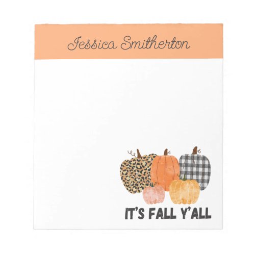 Fall Yall Autumn Pumpkins Leopard Checked Orange Notepad