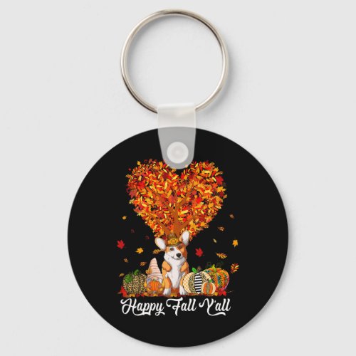 Fall Yall Fun Corgi Autumn Pumpkins  Keychain