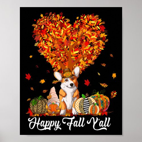 Fall Yall Fun Corgi Autumn Pumpkins  Poster