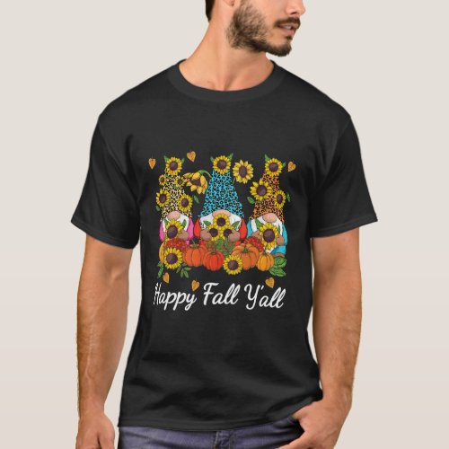 Fall Yall Gnome Leopard Pumpkin Autumn  T_Shirt